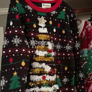 No Boundaries Festive Black Sweater with Christmas Tree Design